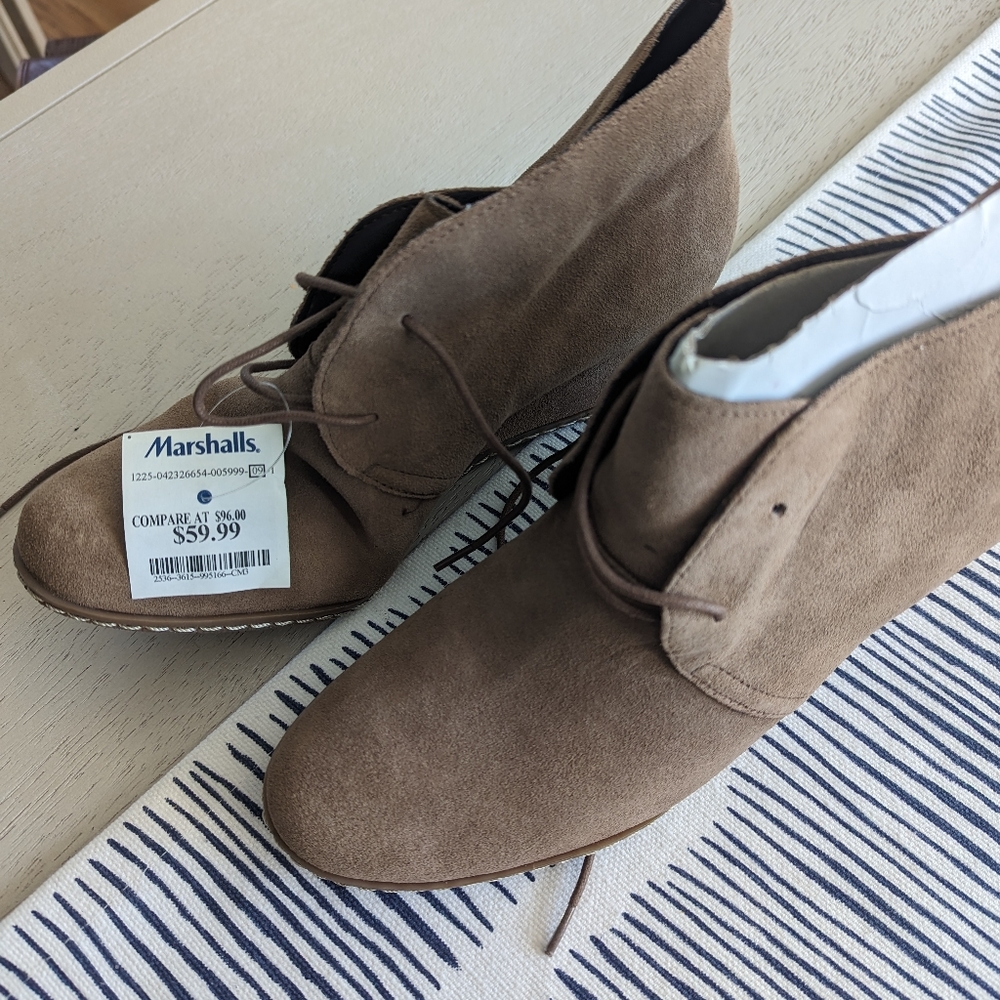 Franco Sarto Suede Tan Wedge Booties, Size 9.5 M